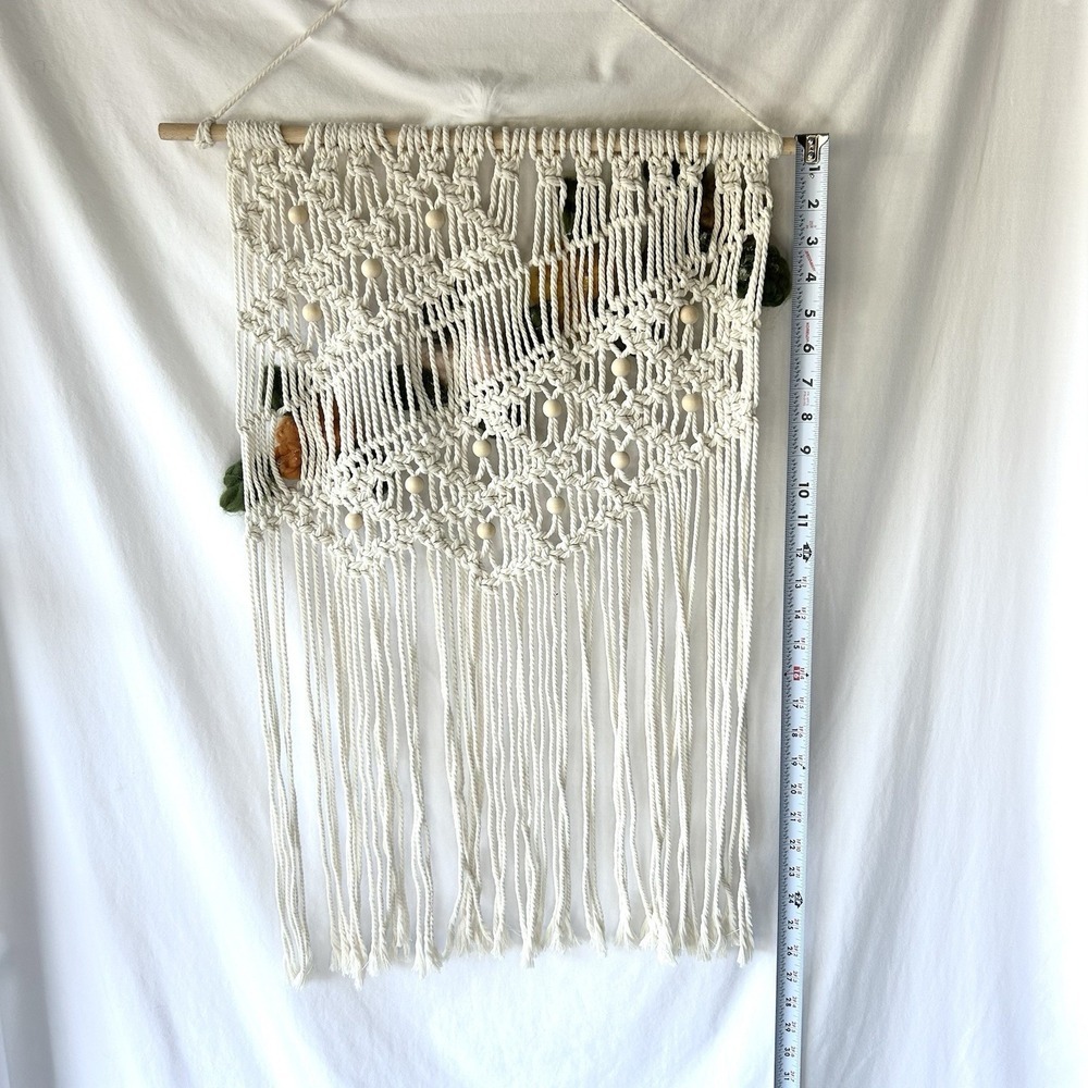 Boho Macramé Wall Hanging with Handmade 3D Crochet Flowers – 17x26" - Picture 3 of 3
